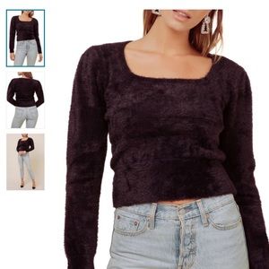 Black colored Fuzzy Crop Square Neck Sweater